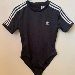 Adidas body suit black with white stripes. Size Small.